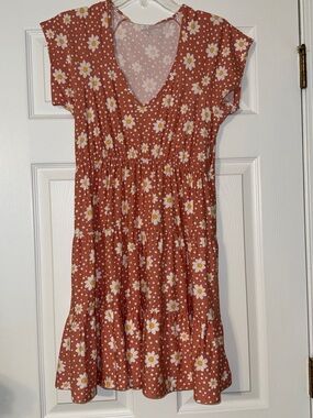 NOBO Rust Floral Dot Tiered V-Neck Dress